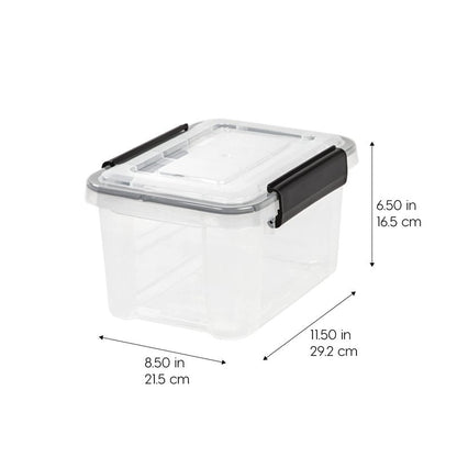 IRIS USA WeatherPro 6 Qt Storage Bins with Lids, 6 Pack, BPA-Free Plastic Gasket Box with Tight Latch and Seal, Stackable Nestable Tote Tub - Clear/Black