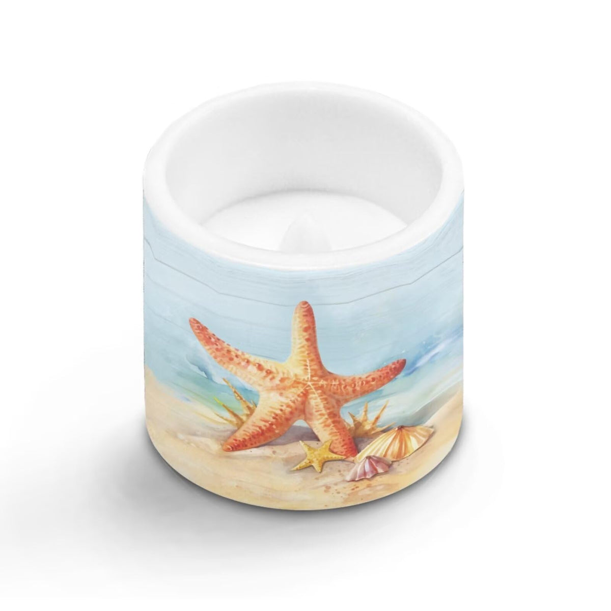 Merkmak Pack of 4 Coastal Starfish Flameless Candles with Remote Battery Operated Candles with Timer Flickering LED Elictric Pillar Tealights for Indoor Outdoor Home Table Decorations