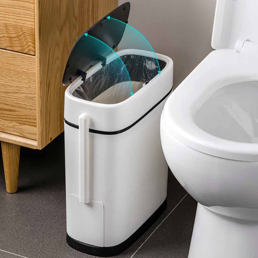 COMODID 3.7 Gallons Bathroom Trash Can and Toilet Brush Set, 14 Liter Slim Trash Can with Toilet Brush Holder Set for RV, Black lid