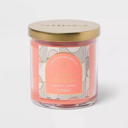 Threshold 2-Wick Lidded Glass Jar Candle (15.1oz, Peach Prosecco)