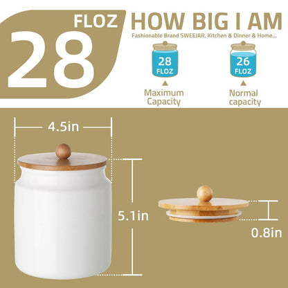 Sweejar 28 Fl oz Ceramic Kitchen Canisters, Porcelain Food Storage Jar with Airtight Seal Wooden Lid, Home Container Serving for Coffee Beans, Tea-leave, Sugar, Salt and More, Tool Bucket (White)