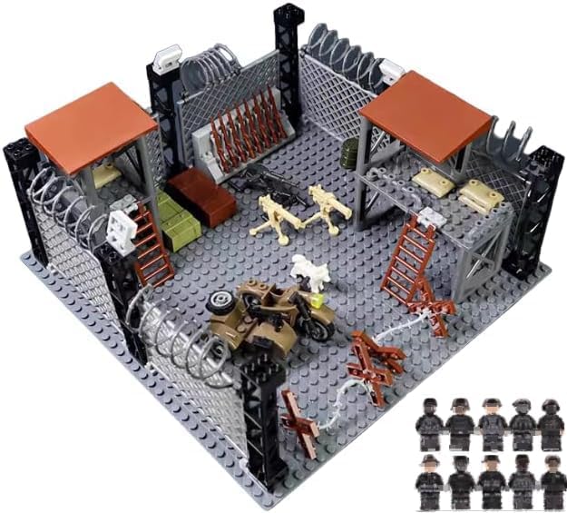 ELEFOCUS WW2 Military Base Building Set Custom Miniguns SWAT Gear and Army Weapons PackWitch 10 Soldier Figures