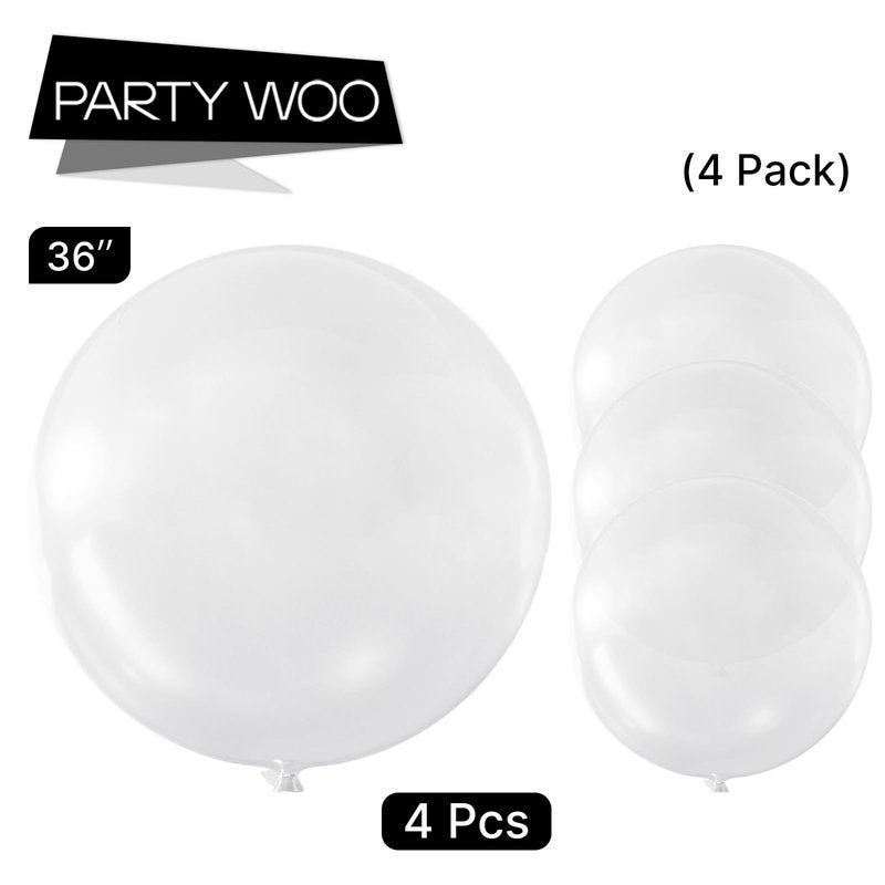 PartyWoo Clear Balloons 4pcs 36 Inch Transparent Latex Helium Balloons for Graduation Wedding Baby Shower Bridal Shower Engagement Gender Reveal Anniversary Birthday Party Decorations Clear-Y2