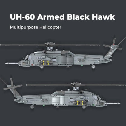 MISINI M8039 1:35 UH-60 Black Hawk Helicopter Building Blocks Set Military Armed Helicopter Bricks Model Kit for Adults Collectible Display Toy Realistic Details The Collector's Gift1377 Pieces