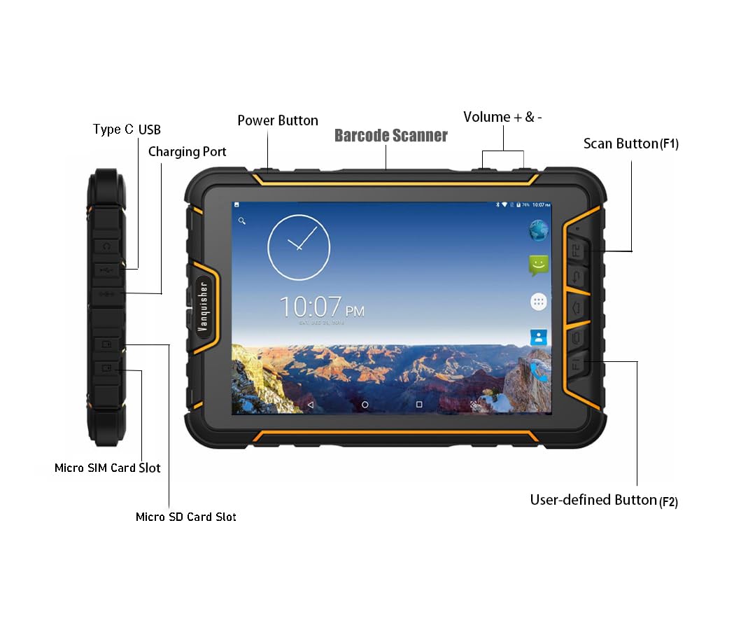 Rugged Industrial Tablet PC Android Barcode Scanner | with Honeywell 2D Bar Scan Engine | 7200mAH Battery | WiFi & 4G LTE, Thin & Light Weight, for Warehouse & Logistics