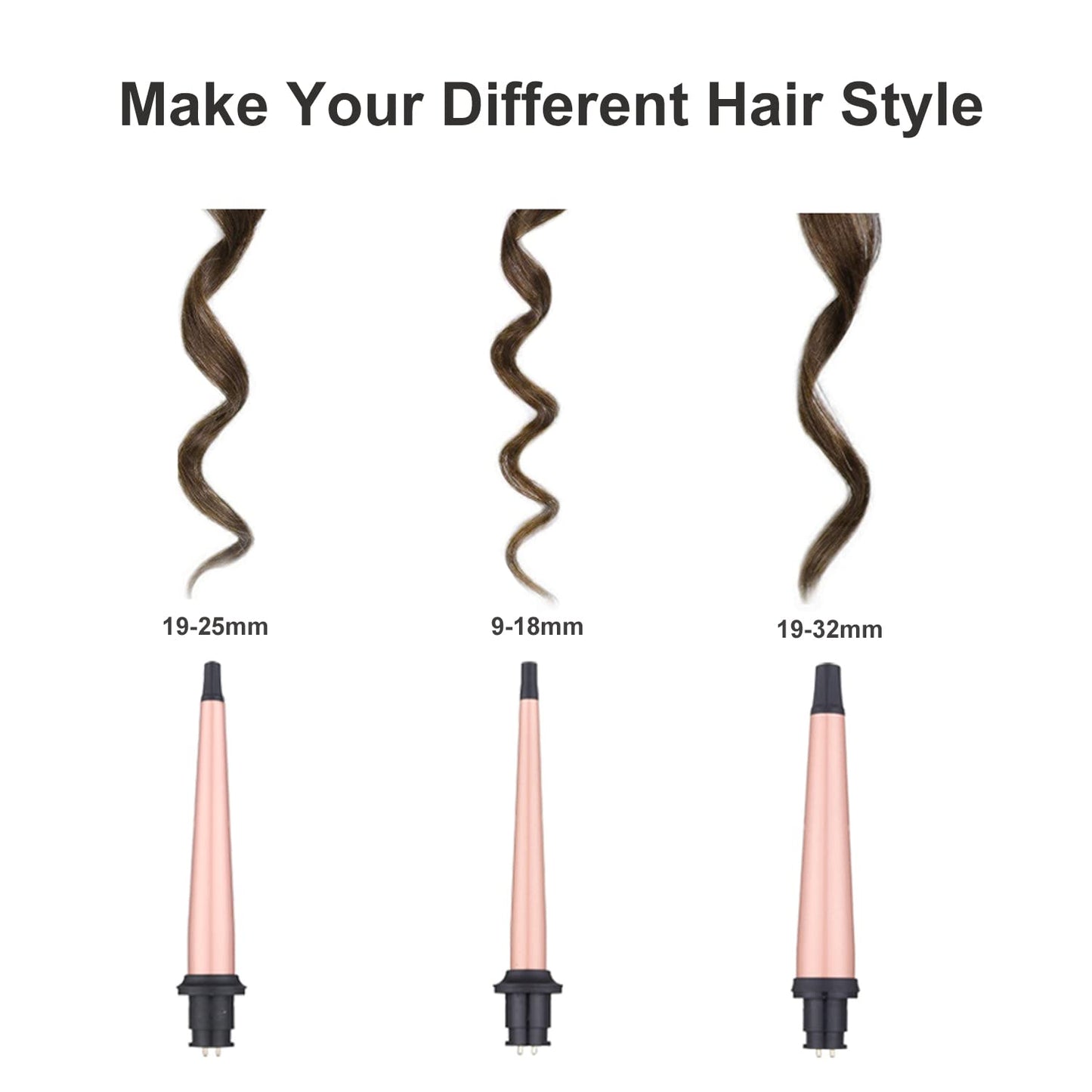 Curling Iron Wand Set, Curling Wand 3 in 1 Hair Curling Wands Interchangeable Ceramic 0.35-1.25inch Barrel Hair Curler, with Heat Resistant Glove