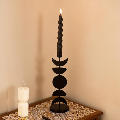 Iron Taper Candle Holder Matte Black Tall Star Moon Candlestick Holders Decorative Candle Stand Candlestick Holder for Wedding, Dining Table, Party Home Decoration (A)