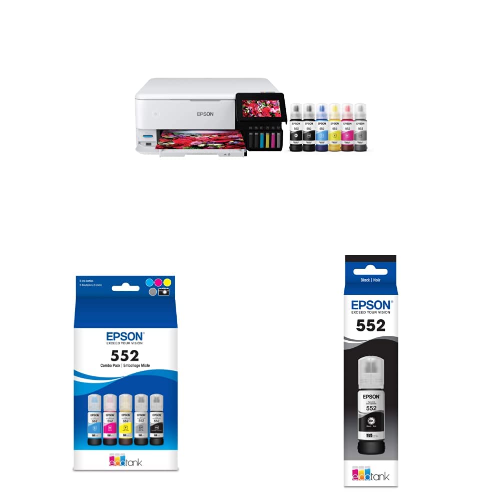 Epson EcoTank Photo ET-8500 Wireless Wide-Format Color All-in-One Supertank Printer with Scanner, Copier & Epson Claria ET Premium T552920 Claria ET Premium T552020