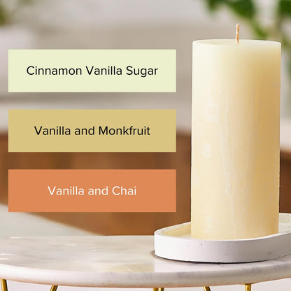 Simply Soson Cinnamon Vanilla Sugar Scented Candle Set - 3x6 Ivory Pillar Candles for Home, Aromatherapy, Women, Fall