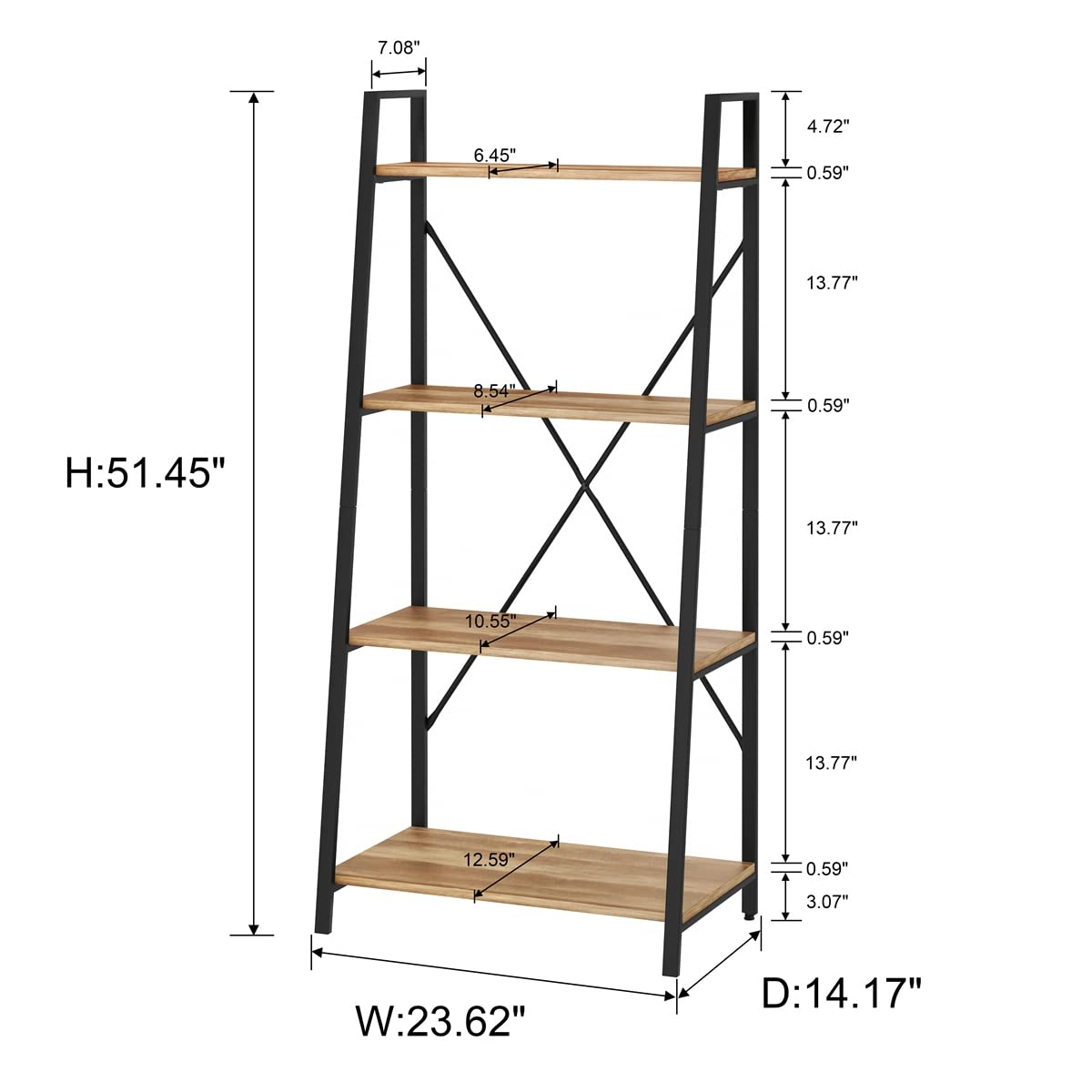 BON AUGURE Bar Cart for The Home, Bar Serving Carts on Wheels with Industrial Ladder Shelf Bookcase, 4 Tier Rustic Ladder Bookshelf, Standing Leaning Book Shelves for Living Room (Vintage Oak)