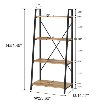 BON AUGURE Bar Cart for The Home, Bar Serving Carts on Wheels with Industrial Ladder Shelf Bookcase, 4 Tier Rustic Ladder Bookshelf, Standing Leaning Book Shelves for Living Room (Vintage Oak)