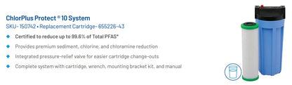 Pentair Pentek ChlorPlus Protect 10 Replacement Cartridge, 1 Micron Carbon Block, Reduces PFOA, PFOS, Chlorine and Chloramine, NSF/ANSI 53 Certified, 10-Inch Undersink, 5.13" x 12.23"