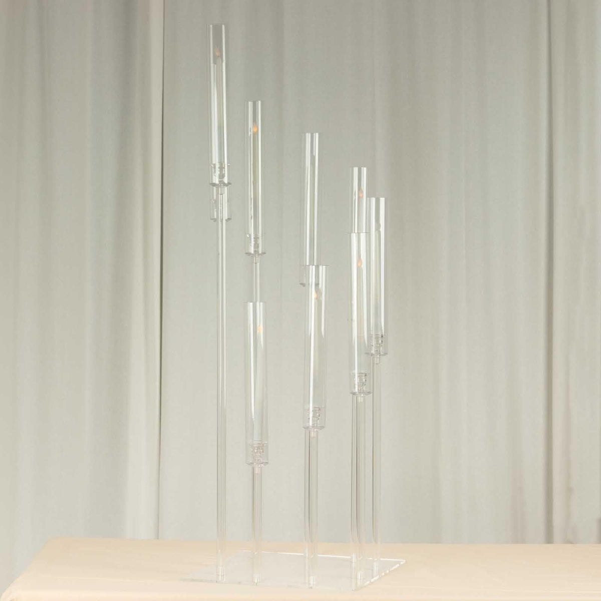 Efavormart 23" Tall Clear 3-Arm Crystal Round Glass Taper Candle Candelabra, Pillar Candle Holder Wedding Centerpiece