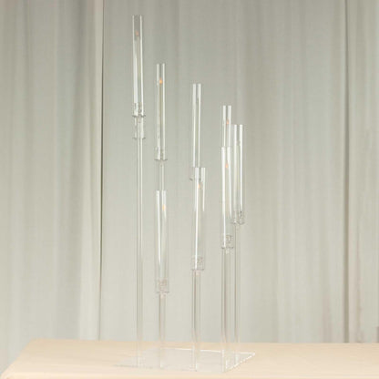 Efavormart 23" Tall Clear 3-Arm Crystal Round Glass Taper Candle Candelabra, Pillar Candle Holder Wedding Centerpiece