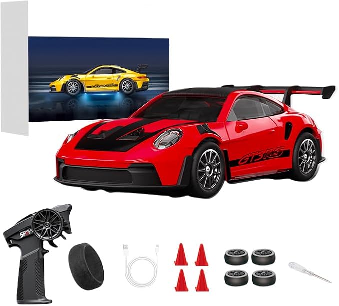 1/43 Scale RC Drift Car 2.4G Full Proportional 4WD Remote Control Car with Gyro Adjustable Speed &amp LED Lights Alloy RC Vehicle for Adult
