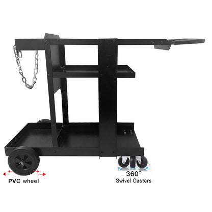 Foxngear Heavy Duty Welding Cart for TIG MIG Welder Plasma Cutter, Large 3-Tier Welder Cart with Gas Bottle Storage, Swivel Caster Wheels, Steel, Black