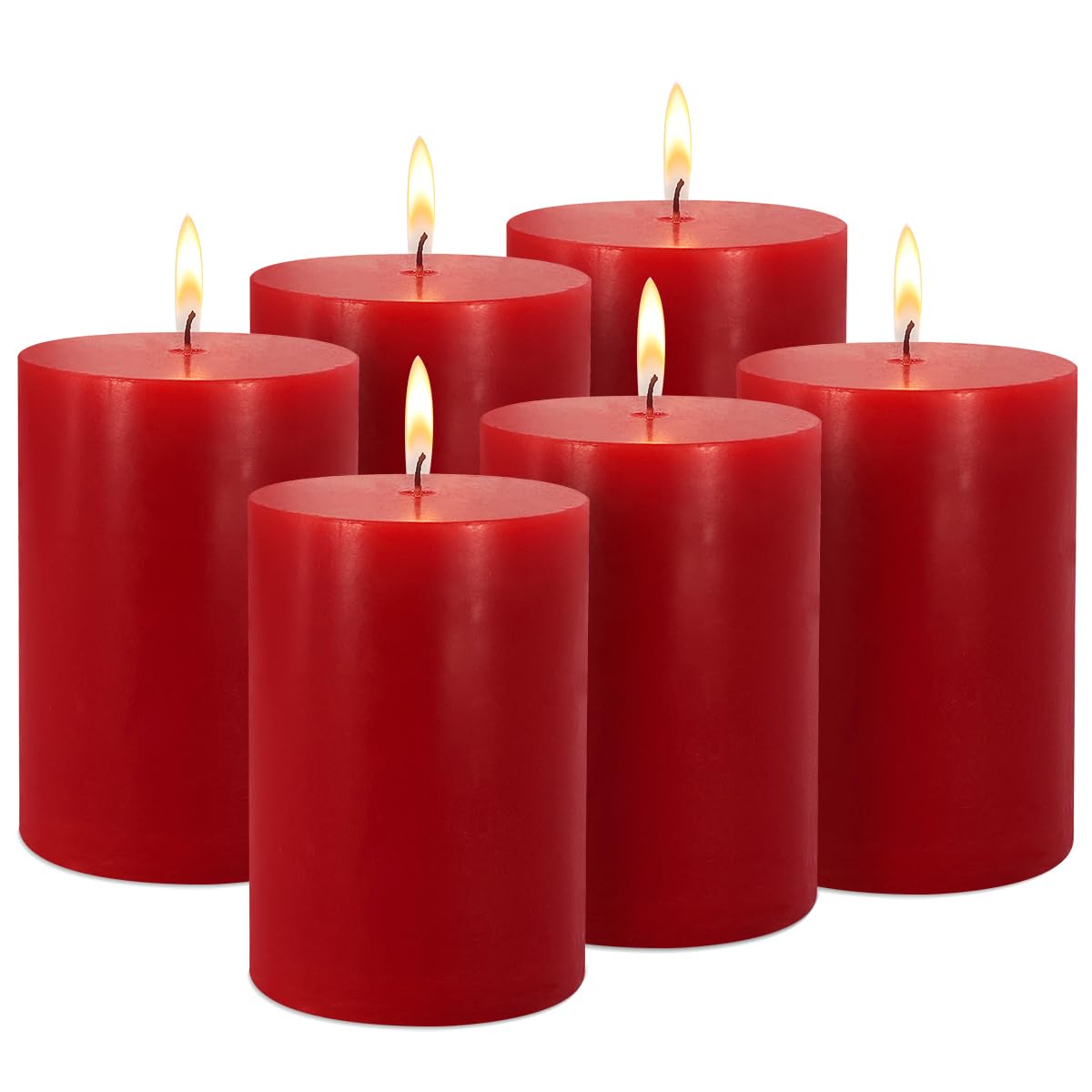 6 Pack Unscented Dripless Smokeless Red Pillar Candles, 2.75x3.25 Inch Cylinder Wax Candles for Home Table Holiday Party Spa Decor Emergency