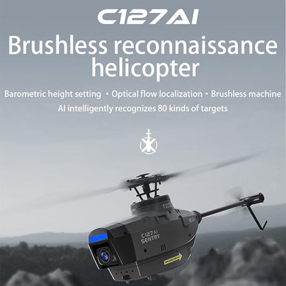 RC ERA C127AI RC Helicopter for Adults Black Hornet with 1080p HD Camera 4CH Brushless Motors Optical Flow Positioning Altitude Hold RTF Military Drone Aircraft
