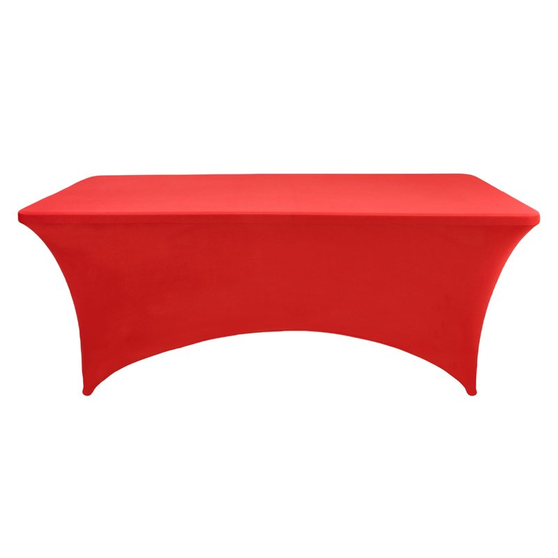 ZarzaaSik 6-Pack 8ft Red Spandex Table Covers for Rectangle Folding Tables - Washable Elastic Tablecloth - Ultimate Fitted Table Protector for Birthday Parties, Trade Shows, Banquet