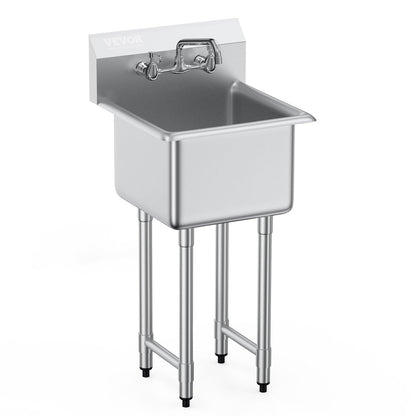 VEVOR Stainless Steel Prep & Utility Sink, 1 Compartment Free Standing Small Sink Include Faucet & legs,commercial Single Bowl Sinks for Garage, Restaurant, Kitchen, Laundry