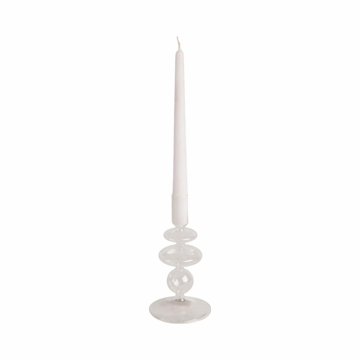 Glass Candle Holder - Taper Candle Holders for Table Decor, Dining Room or Mantel Display, Modern Disc and Sphere Design Home Decor Candle Holder – 7", Frosted Clear Glass