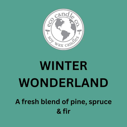 ECO CANDLE CO. Mason Jar Candle, Winter Wonderland, 8 oz. - Scents of Pine, Spruce, & Fir - 100% Soy Wax, No Lead, Kraft Label & Antiqued Pewter Lid, Hand Poured, Made from Midwest Grown Soybeans