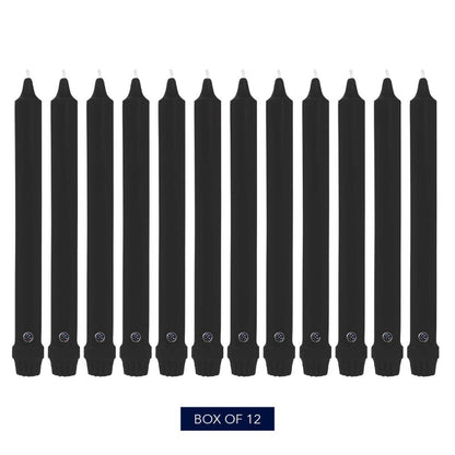 Colonial Candle Unscented Taper Candle, Classic Collection, Black, 10 in, Pack of 12 - Up to 8 Hours Burn