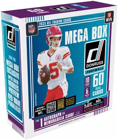 2025 Donruss Football Mega Box with 60 Total Trading Cards + 6 Toploaders + Magnetic Holder and StreetCards Magnet! Look for Downtown!