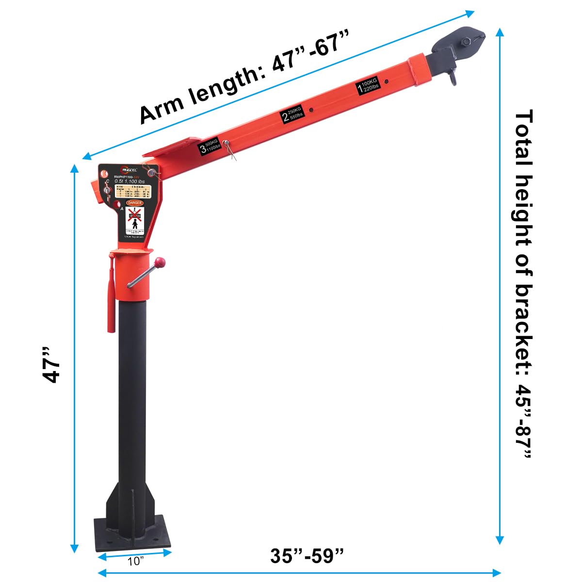 GRIPWAY new Folding Dismountable Household Jib Crane Truck - 1100lb Capacity 110V Electric Hoist, 880lb Pulling Force for Factories, Warehouses, Construction & Building，Orange