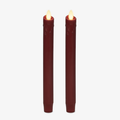 Luminara Burgundy Set of 2 Wax Drip Flameless Candle Tapers (1 x 9.5 inch), Moving Flame LED Candle Unscented Real Wax with Dripped Top Timer Function, Table, Mantel, Holiday Decoration
