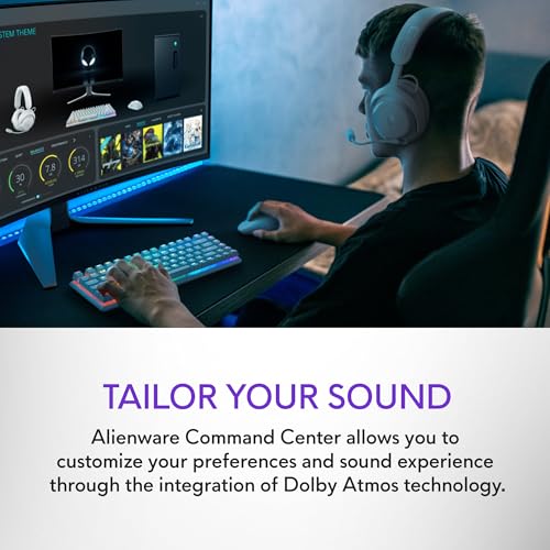 Alienware Pro Wireless Gaming Headset - Wired/Wireless, Bluetooth 5.3, 15 Minute Fast Charging, Audio Output 20 Hz, Battery Talk Time (ANC on) Up to 24 Hrs (Bluetooth), Lunar Light