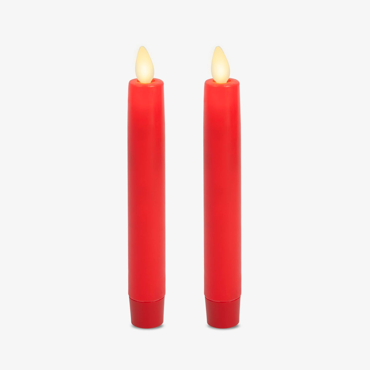 Luminara Set of 2 Flameless Candle Tapers (0.87" x 6.7") Flat Top Real Wax Unscented (True Red)