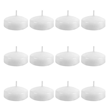 Thleunei 12 Pack Floating Candles 2” 6 Hour White Unscented Dripless Wax Discs, Floating Candles for centerpieces, Cylinder Vases, Wedding, Party, Pool, Holiday