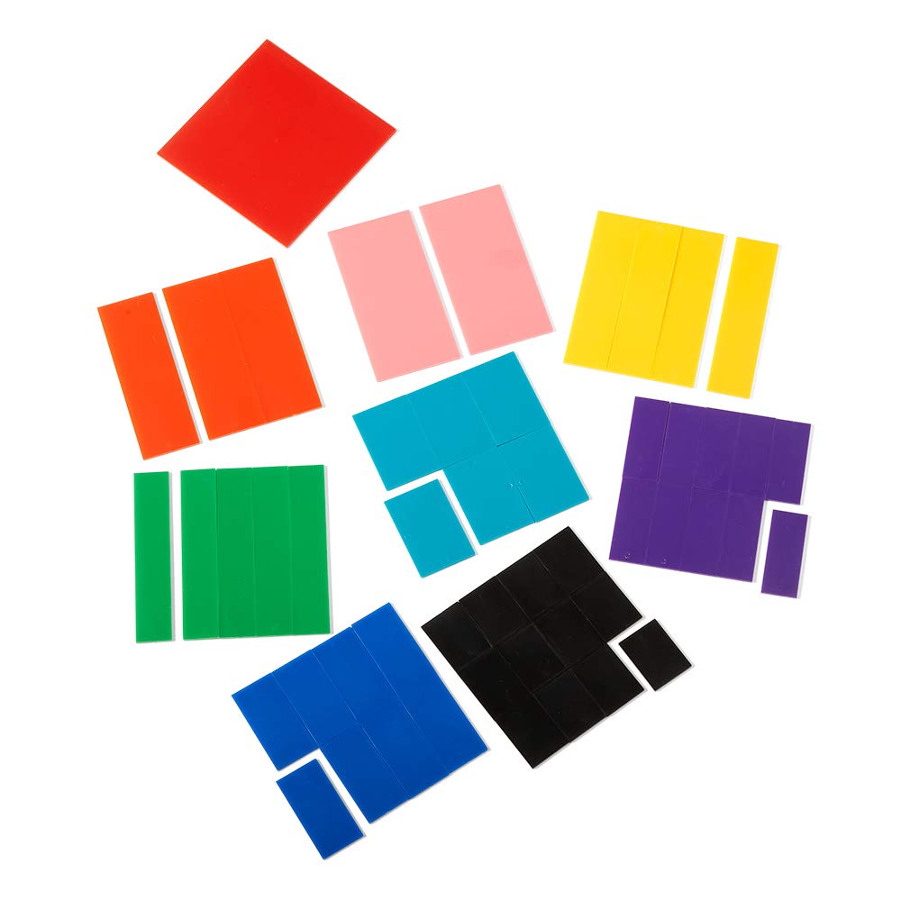 hand2mind Rainbow Fraction Squares, Montessori Math Materials, Fraction Manipulatives, Unit Fraction, Math Manipulatives for Elementary School, Homeschool Supplies (Set of 15)