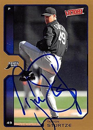 Sports Memorabilia Autograph Warehouse 247726 Tanyon Sturtze Autographed Baseball Card - Tampa Rays 2002 Upper Deck Victory Gold - No. 60