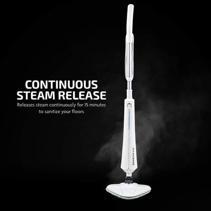 OVENTE Electric Steam Mop Cleaner, 1300W Floor Steamer with Swivel Head, Refillable Water Tank and Washable Microfiber Pad for Cleaning Carpet, Hardwood, Laminate Floor, Tiles and Grout, White ST405W