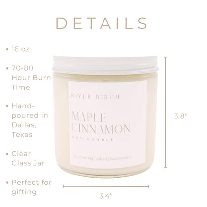 River Birch Candles Maple Cinnamon Scented Candle | Premium, All-Natural, Non-Toxic, Soy Candles | 16oz 90 Hr Burn Time | Cozy Relaxing Gifts for Home