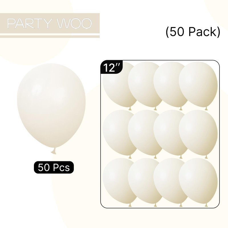 PartyWoo Beige Balloons 50 pcs 12 Inch Cream Ivory White Balloons for Wedding Baby Shower Birthday Bridal Shower Graduation Engagement Easter Anniversary Tea Boho Party Decorations White-Q08