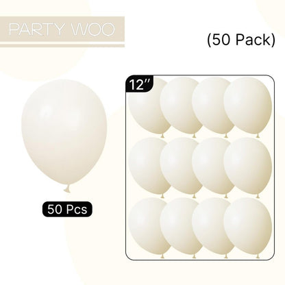 PartyWoo Beige Balloons 50 pcs 12 Inch Cream Ivory White Balloons for Wedding Baby Shower Birthday Bridal Shower Graduation Engagement Easter Anniversary Tea Boho Party Decorations White-Q08