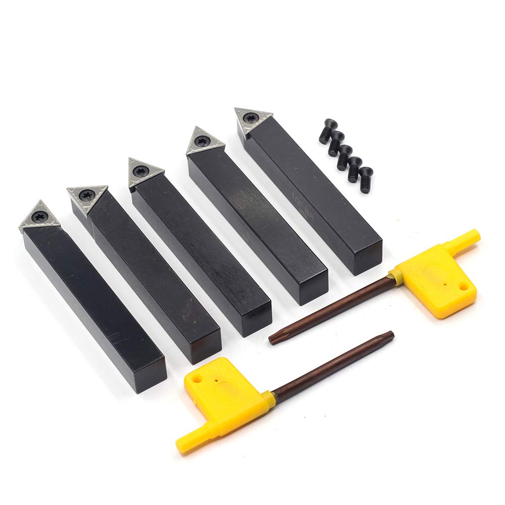OSCARBIDE 1/2" Mini Lathe Indexable Carbide Turning Tool Holder 5 Pieces/Set,Metal Lathe Cutting Tools with Carbide Inserts TCMT16T304