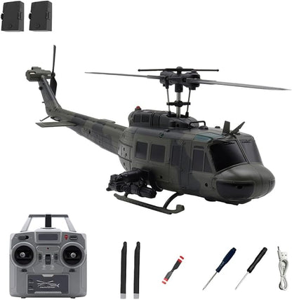 C032 UH-1 Huey RC Helicopter 1/48 Scale 6-Channel Brushless Helicopter with Optical Flow Positioning One Click Inverted Flight &amp Gyro Stabilized 3D Stunt Military Aircraft Model for Adults