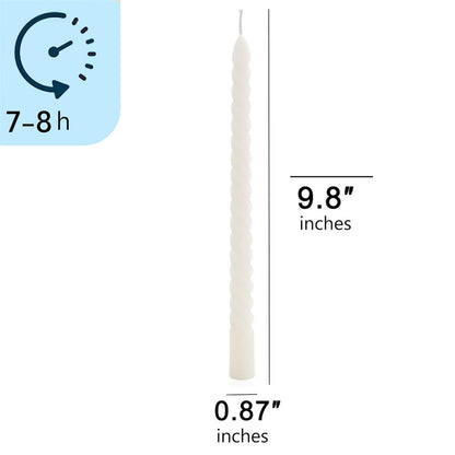 6 Pack White Taper Christmas Candles,Unscented Dripless Taper Candles 10 Inch,White Candlesticks Spiral Dripless 8 Hours Long Burning Time, Ideal for Christmas,Easter,New Years Eve Decoration