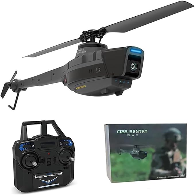 C128 RC Helicopter 2.4G 4CH Remote Control Helicopter with Camera for Adults Single-Rotor Aileronless RC Military Aircraft Helicopter Model RC Flying Machines Indoor Outdoor-RTF
