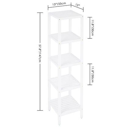 SMIBUY Bathroom Storage Shelf, 4-Tier & 5-Tier Bamboo Rack Organizer, Multifunctional Shelving Unit for Living Room Bedroom Kitchen (White)