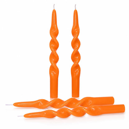 Spiral Taper Candles Set of 4, 10 Inch Orange Handmade Candle Stick, Unscented Tapered Candles, Twisted Candles for Wedding Dinner Table Home Decor Gift