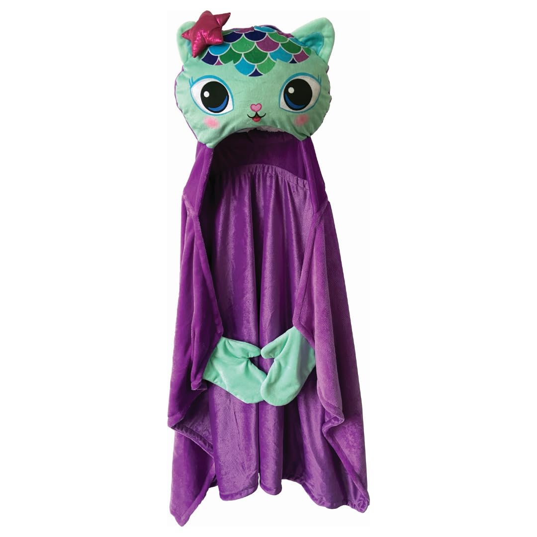 DreamWorks Gabby's Dollhouse Mercat Bedding Super Soft and Cozy Wearable Hooded Throw Blanket, 50" X 30" (Official Licensed Product) By Franco
