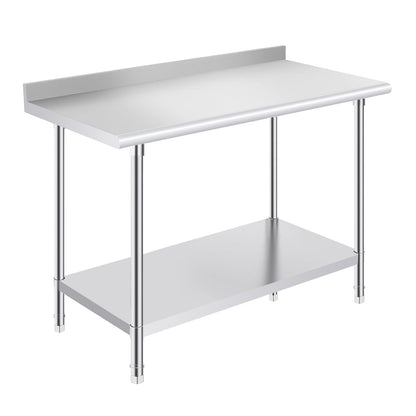 OSTBA Stainless Steel Table for Prep & Work 24x48 Inches with Backsplash, NSF Metal Commercial Heavy Duty Table with Adjustable Undershelf and Foot for Restaurant Kitchen Home and Hotel