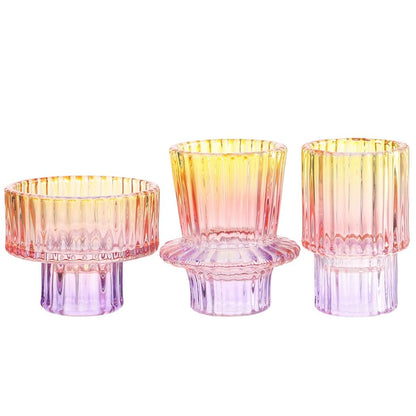 Set of 3 Colorful Glass Candlestick Holders for Taper, Tealight, and Pillar Candles – Perfect for Weddings, Parties, and Festivals