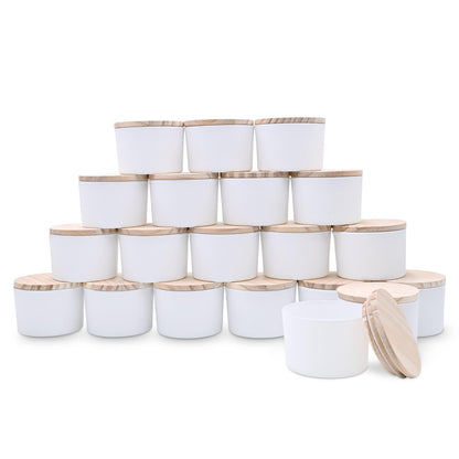SHOWIN Thick Candle Jars for Making Candles 20 Pcs, 4 OZ Empty Jars with Wood Lids for Candle Making, Sample Container, Matte White