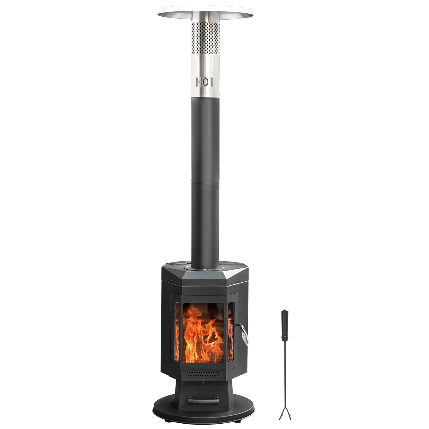 ONLYFIRE OUTDOOR LIVING 80" Premium Wood Pellet Patio Heater with Glass Window, Portable Pellet Heater with Wheel, Modern Fire Pit for Patio Backyard Garden Villa Outdoor Restaurant, 70,000BTU, FP058